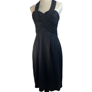 BCBGMaxAzria 100% Silk Halter Dress Women's 6 Black Glam Cocktail Marilyncore
